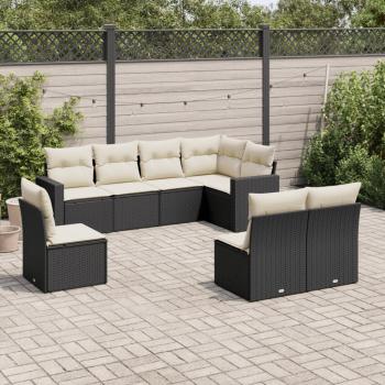 ARDEBO.de - 8-tlg. Garten-Sofagarnitur mit Kissen Schwarz Poly Rattan