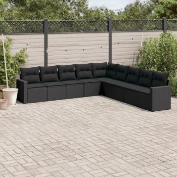 ARDEBO.de - 9-tlg. Garten-Sofagarnitur mit Kissen Schwarz Poly Rattan