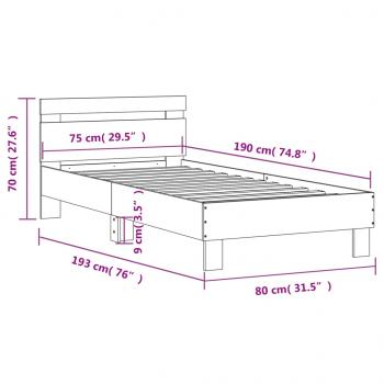 Bettgestell mit Kopfteil Braun Eiche 75x190 cm Holzwerkstoff