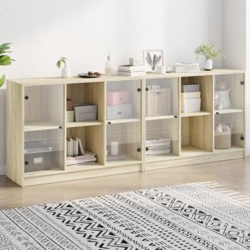 ARDEBO.de - Bücherschrank mit Türen Sonoma-Eiche 204x37x75 cm Holzwerkstoff