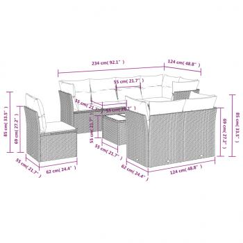 9-tlg. Garten-Sofagarnitur mit Kissen Schwarz Poly Rattan