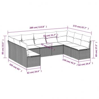 9-tlg. Garten-Sofagarnitur mit Kissen Schwarz Poly Rattan