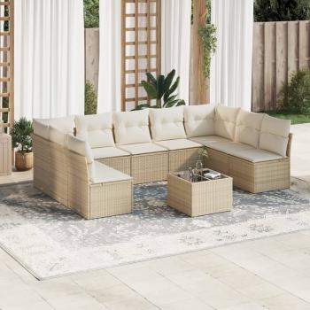 ARDEBO.de - 10-tlg. Garten-Sofagarnitur mit Kissen Beige Poly Rattan