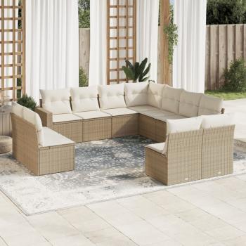 ARDEBO.de - 11-tlg. Garten-Sofagarnitur mit Kissen Beige Poly Rattan