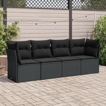 ARDEBO.de - 4-tlg. Garten-Sofagarnitur mit Kissen Schwarz Poly Rattan