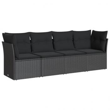 4-tlg. Garten-Sofagarnitur mit Kissen Schwarz Poly Rattan