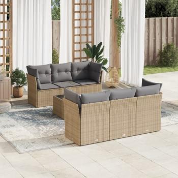 ARDEBO.de - 7-tlg. Garten-Sofagarnitur mit Kissen Beige Poly Rattan