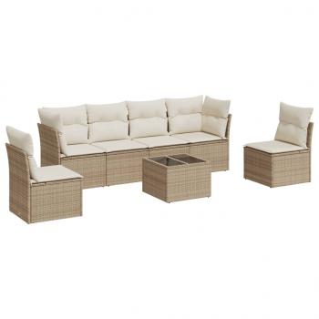 7-tlg. Garten-Sofagarnitur mit Kissen Beige Poly Rattan