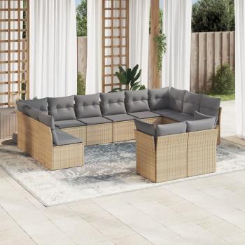 ARDEBO.de - 12-tlg. Garten-Sofagarnitur mit Kissen Beige Poly Rattan