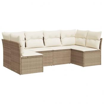 6-tlg. Garten-Sofagarnitur mit Kissen Beige Poly Rattan