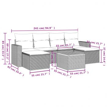 7-tlg. Garten-Sofagarnitur mit Kissen Grau Poly Rattan