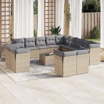 ARDEBO.de - 14-tlg. Garten-Sofagarnitur mit Kissen Beige Poly Rattan