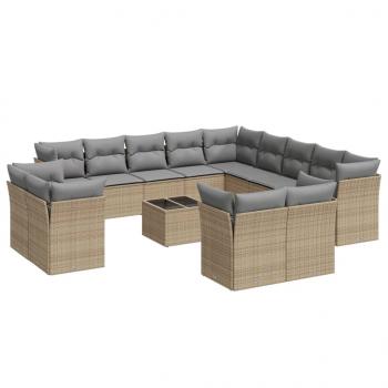 14-tlg. Garten-Sofagarnitur mit Kissen Beige Poly Rattan