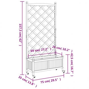 Pflanzkübel mit Rankgitter und Rollen Braun Massivholz Tanne