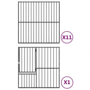 Hundelaufstall 12-tlg. Schwarz Verzinkter Stahl