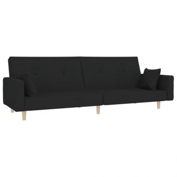 Schlafsofa 2-Sitzer mit 2 Kissen Schwarz Stoff