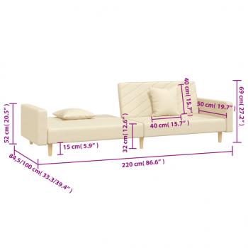 Schlafsofa 2-Sitzer mit 2 Kissen Creme Stoff