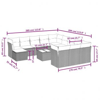 13-tlg. Garten-Sofagarnitur mit Kissen Beige Poly Rattan