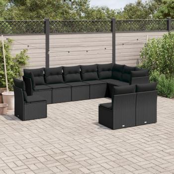 ARDEBO.de - 10-tlg. Garten-Sofagarnitur mit Kissen Schwarz Poly Rattan