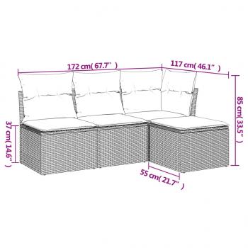 4-tlg. Garten-Sofagarnitur mit Kissen Grau Poly Rattan