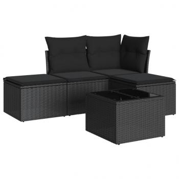 5-tlg. Garten-Sofagarnitur mit Kissen Schwarz Poly Rattan