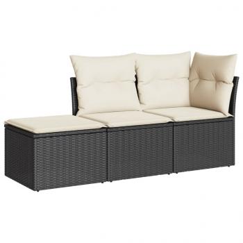 3-tlg. Garten-Sofagarnitur mit Kissen Schwarz Poly Rattan