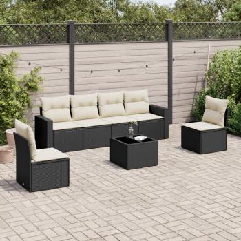 ARDEBO.de - 7-tlg. Garten-Sofagarnitur mit Kissen Schwarz Poly Rattan