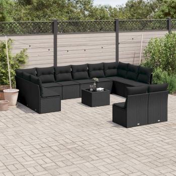 ARDEBO.de - 13-tlg. Garten-Sofagarnitur mit Kissen Schwarz Poly Rattan