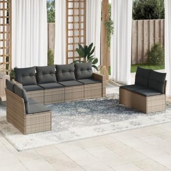 ARDEBO.de - 9-tlg. Garten-Sofagarnitur mit Kissen Grau Poly Rattan