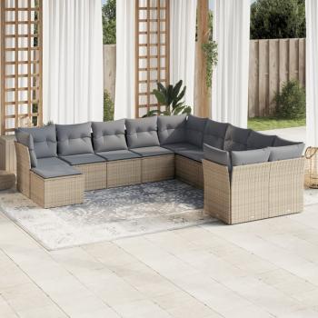 ARDEBO.de - 11-tlg. Garten-Sofagarnitur mit Kissen Beige Poly Rattan