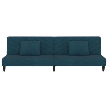 Schlafsofa 2-Sitzer mit 2 Kissen Blau Samt