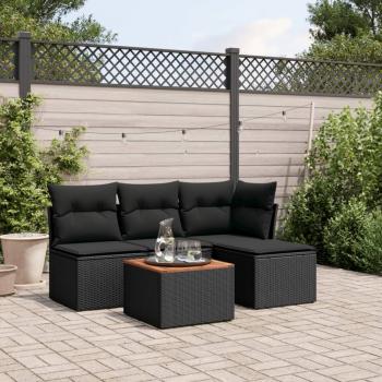 ARDEBO.de - 5-tlg. Garten-Sofagarnitur mit Kissen Schwarz Poly Rattan