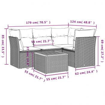 5-tlg. Garten-Sofagarnitur mit Kissen Beige Poly Rattan