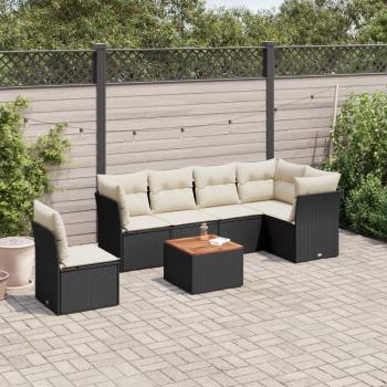 ARDEBO.de - 7-tlg. Garten-Sofagarnitur mit Kissen Schwarz Poly Rattan