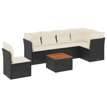 7-tlg. Garten-Sofagarnitur mit Kissen Schwarz Poly Rattan