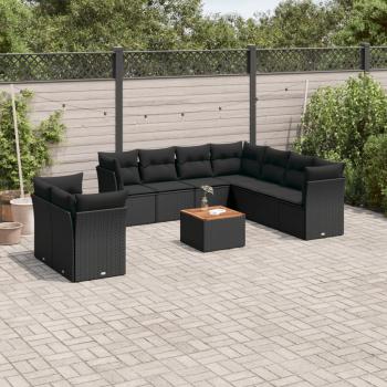 ARDEBO.de - 10-tlg. Garten-Sofagarnitur mit Kissen Schwarz Poly Rattan