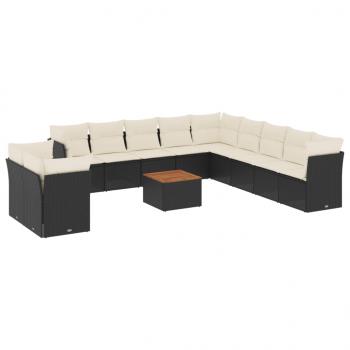 12-tlg. Garten-Sofagarnitur mit Kissen Schwarz Poly Rattan