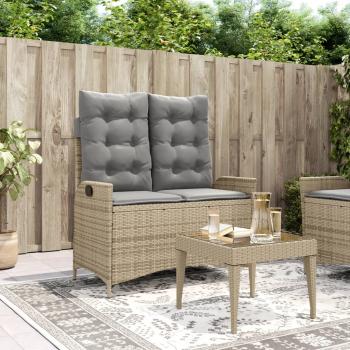 ARDEBO.de - Gartenbank Verstellbar mit Kissen Beige Poly Rattan