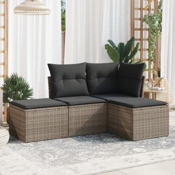 ARDEBO.de - 4-tlg. Garten-Sofagarnitur mit Kissen Grau Poly Rattan