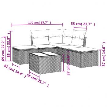 6-tlg. Garten-Sofagarnitur mit Kissen Schwarz Poly Rattan