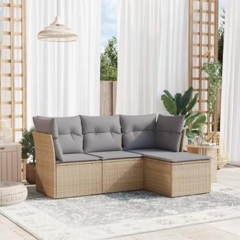 ARDEBO.de - 4-tlg. Garten-Sofagarnitur mit Kissen Beige Poly Rattan