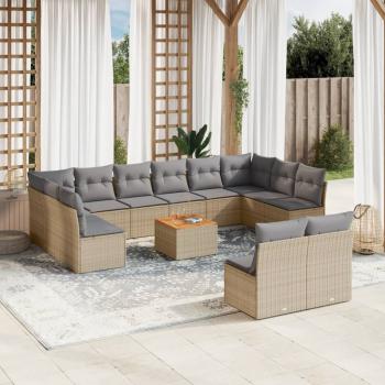 ARDEBO.de - 13-tlg. Garten-Sofagarnitur mit Kissen Beige Poly Rattan