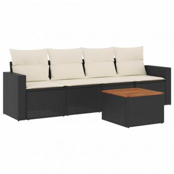 5-tlg. Garten-Sofagarnitur mit Kissen Schwarz Poly Rattan