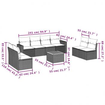 9-tlg. Garten-Sofagarnitur mit Kissen Grau Poly Rattan