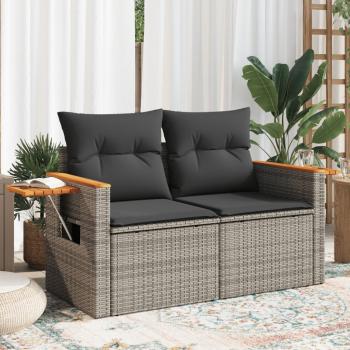 ARDEBO.de - Gartensofa 2-Sitzer mit Kissen Grau Poly Rattan