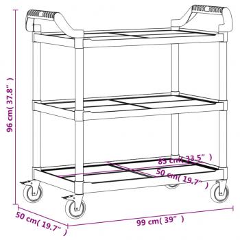 Rollwagen mit 3 Etagen Grau 99x50x96 cm Aluminium