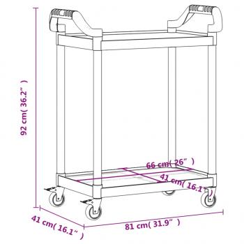 Rollwagen mit 2 Etagen Grau 81x41x92 cm Aluminium