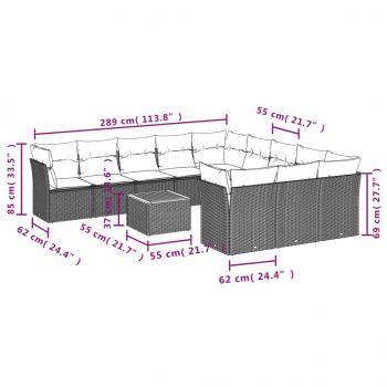 12-tlg. Garten-Sofagarnitur mit Kissen Schwarz Poly Rattan