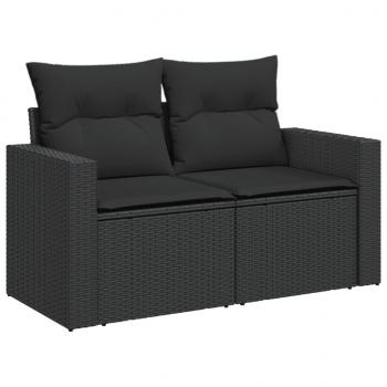 Gartensofa mit Kissen 2-Sitzer Schwarz Poly Rattan