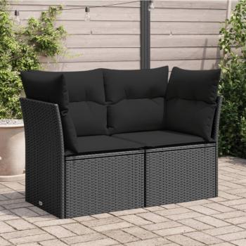 ARDEBO.de - Gartensofa mit Kissen 2-Sitzer Schwarz Poly Rattan